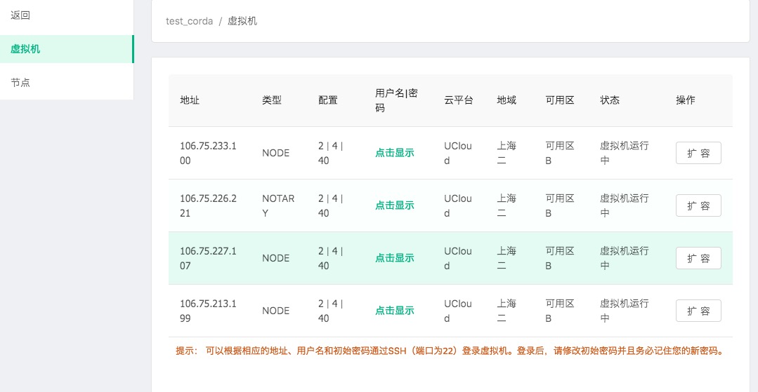 Figure 1.6.1 Corda Detail VM